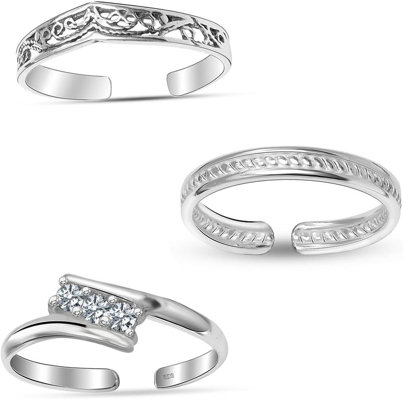 LeCalla 925 Sterling Silver Open Toe Rings Set for Women Adjustable Minimalist Toe Rings Summer Beach Foot Jewelry - Image 2